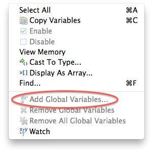 Add Global Variables is disabled
