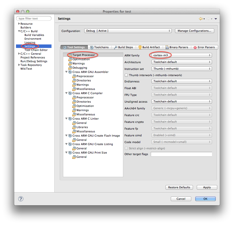 Setting the target processor