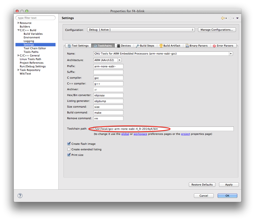 Toolchain properties