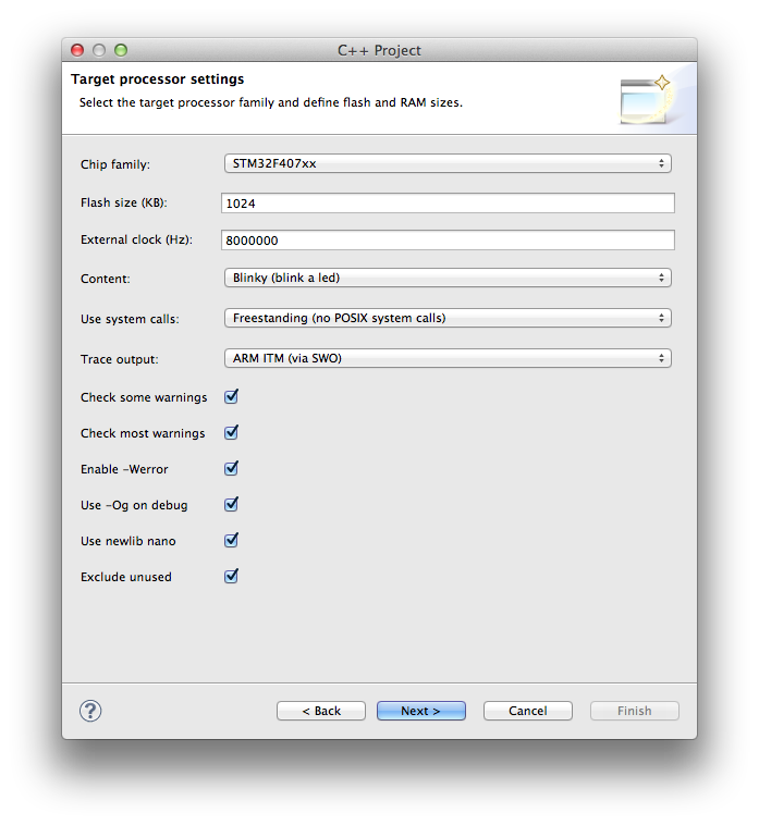 Define MCU and project settings