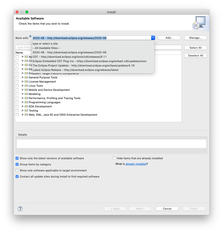 How to install new Eclipse features Eclipse Embedded CDT (C/C++