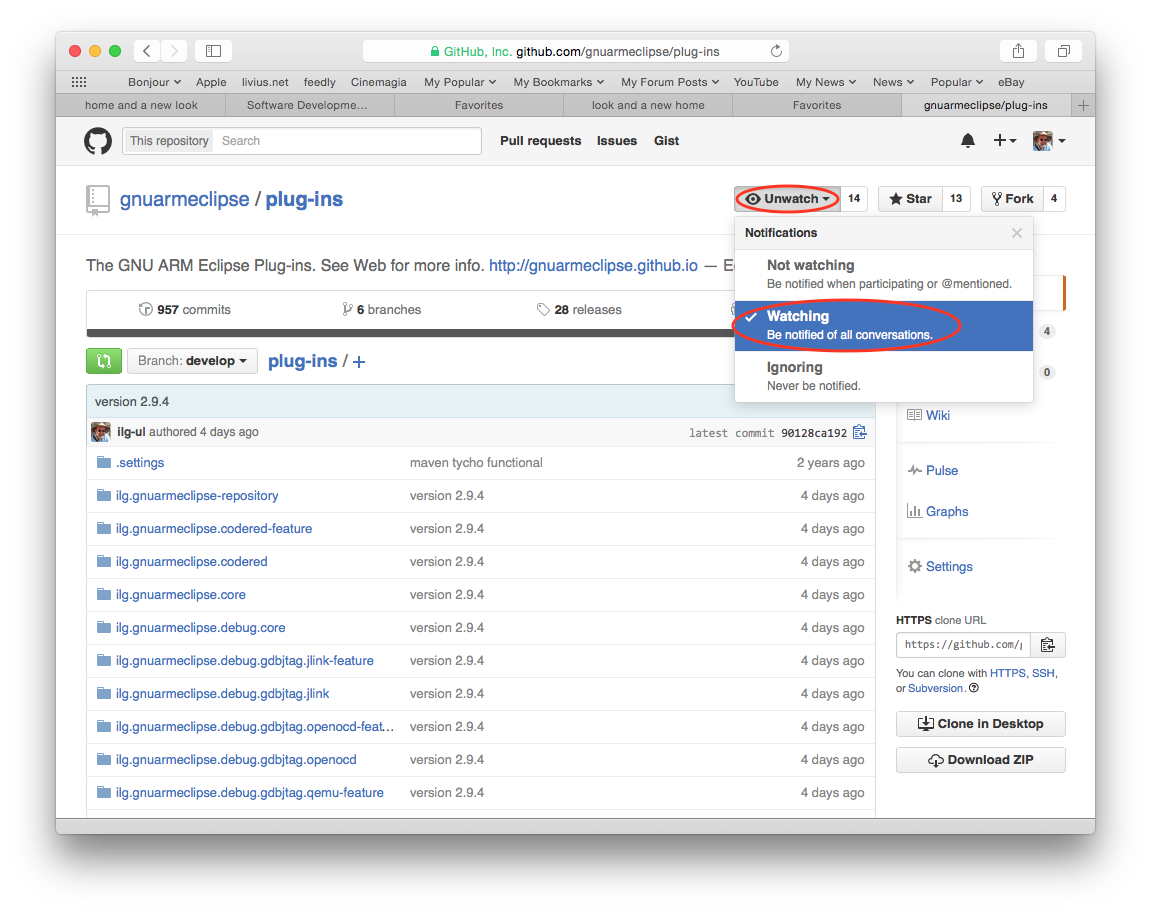 GNU ARM Eclipse GitHub Watching