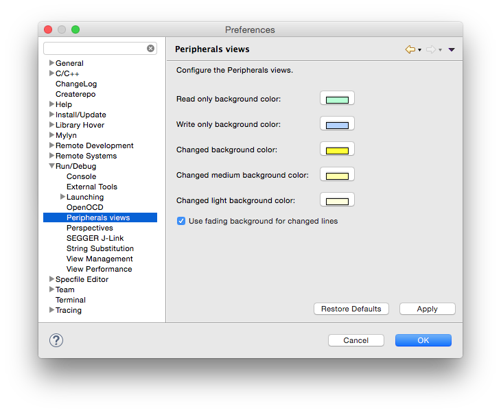 Peripherals view preferences page