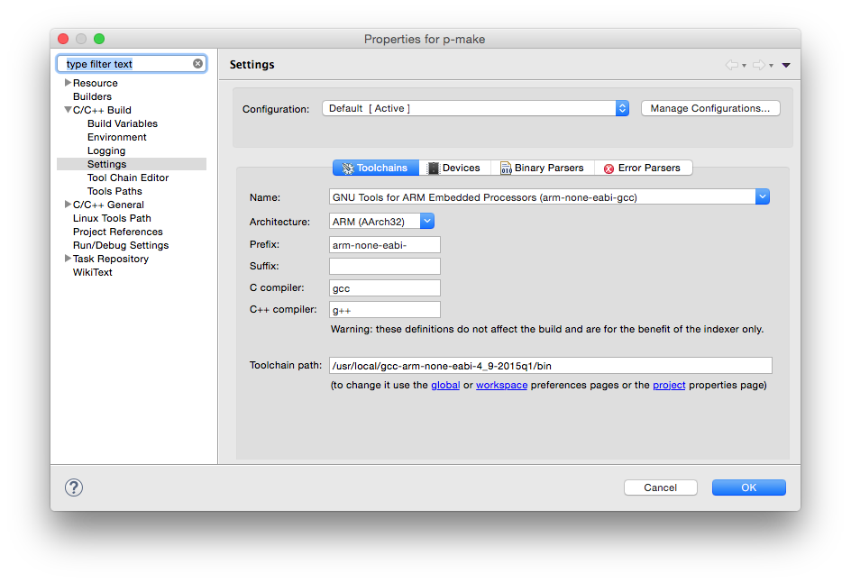 The simplified settings for makefile projects